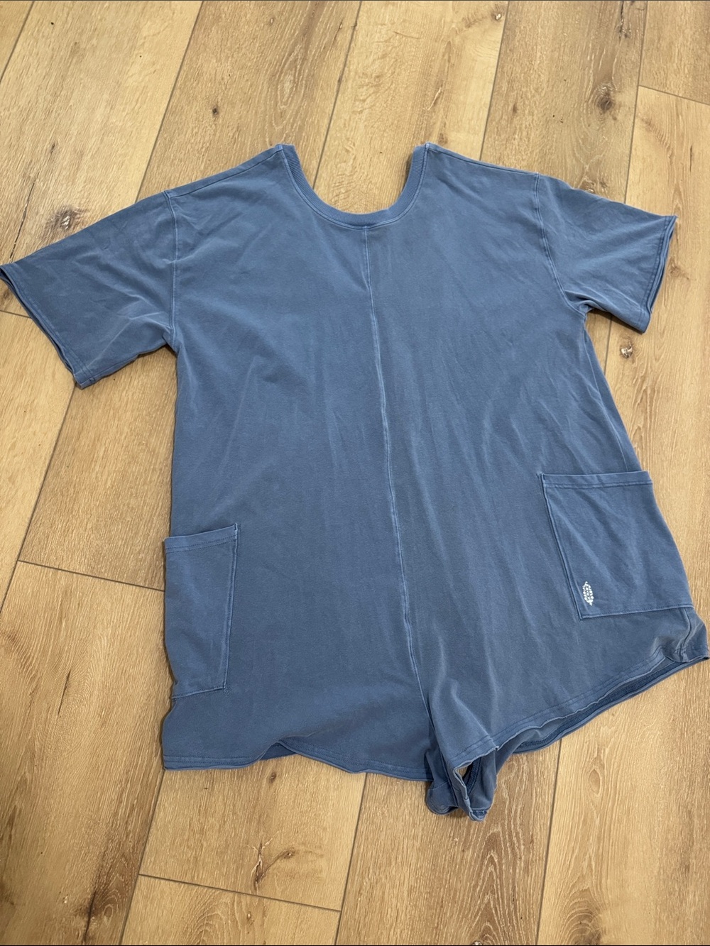 FP Movement by Free People Slate Blue Short Sleeve Romper with Pocket